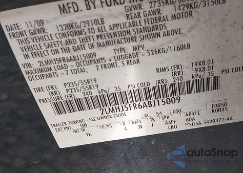 2010 Lincoln Mkt from USA, damaged, VIN 2LMHJ5FR6ABJ15009